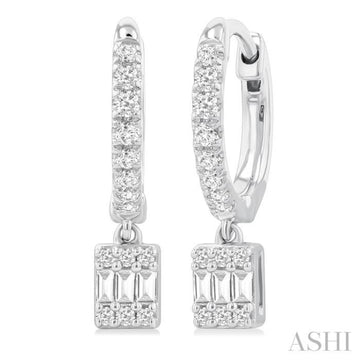 1/3 Ctw Petite Rectangle Shape Fusion Diamond Fashion Huggies in 10K White Gold